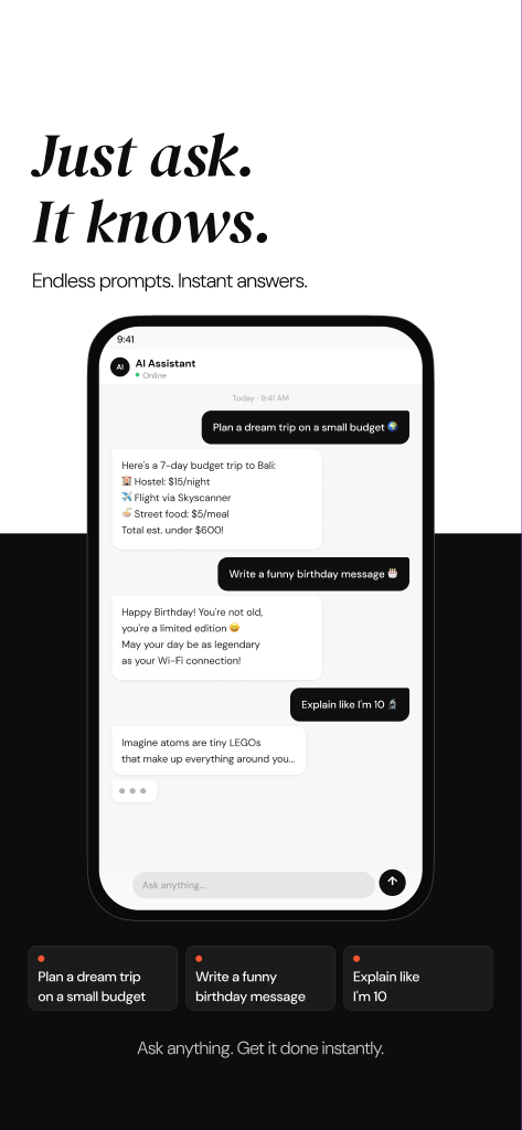 Example prompts and AI chat output